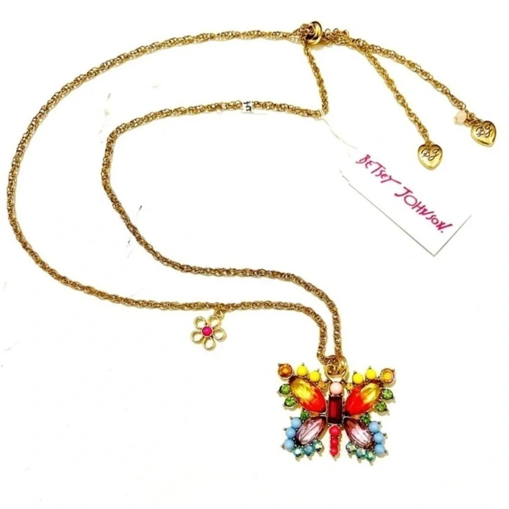 BETSEY JOHNSON Slide ‘Love Fest’ Butterfly or Dragonfly Crystal Necklace NEW NWT